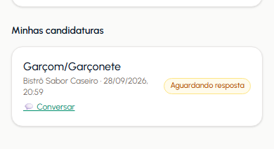Lista de candidaturas enviadas com o status de cada uma